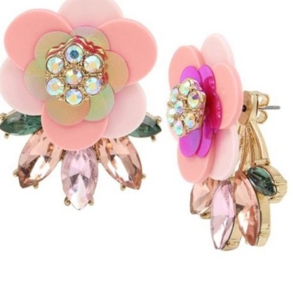 Betsey Johnson Jewelry - Betsey Johnson PINK PEDAL FLOWER LEAF EARRINGS